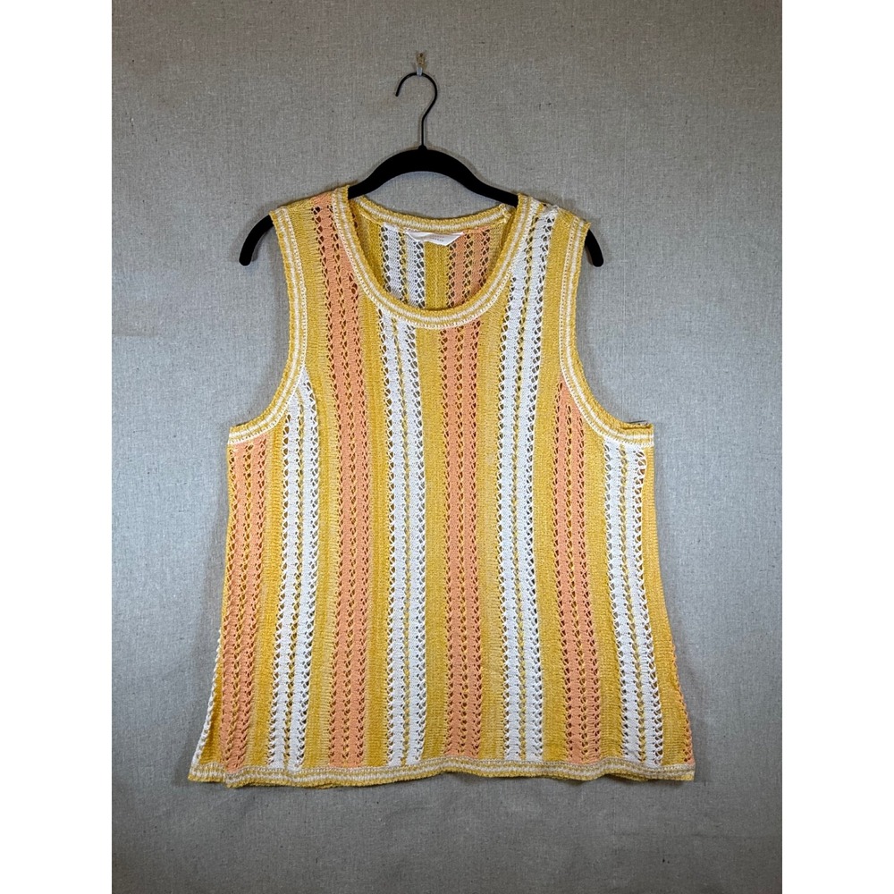 LC Lauren Conrad Yellow Peach Striped Pointelle Knit Sleeveless Sweater Tank XL